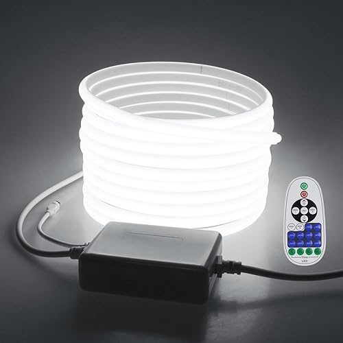 Tira de luces LED COB impermeable de 32.8 pies para interiores 6000 K blanco frío AC 110 V120 V regulable conectable LED flexible tira de luz para