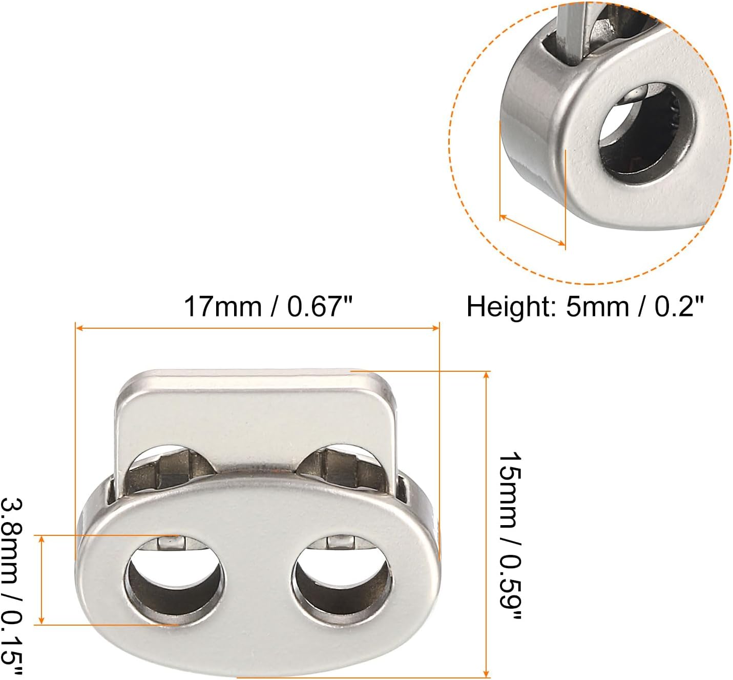 uxcell Spring Cord Lock End Toggle, 8Pcs Double Hole Spring Stopper Alloy Fastener Slider Toggles Clip for Drawstrings, Shoelaces, Bags Silver Tone - Image 2