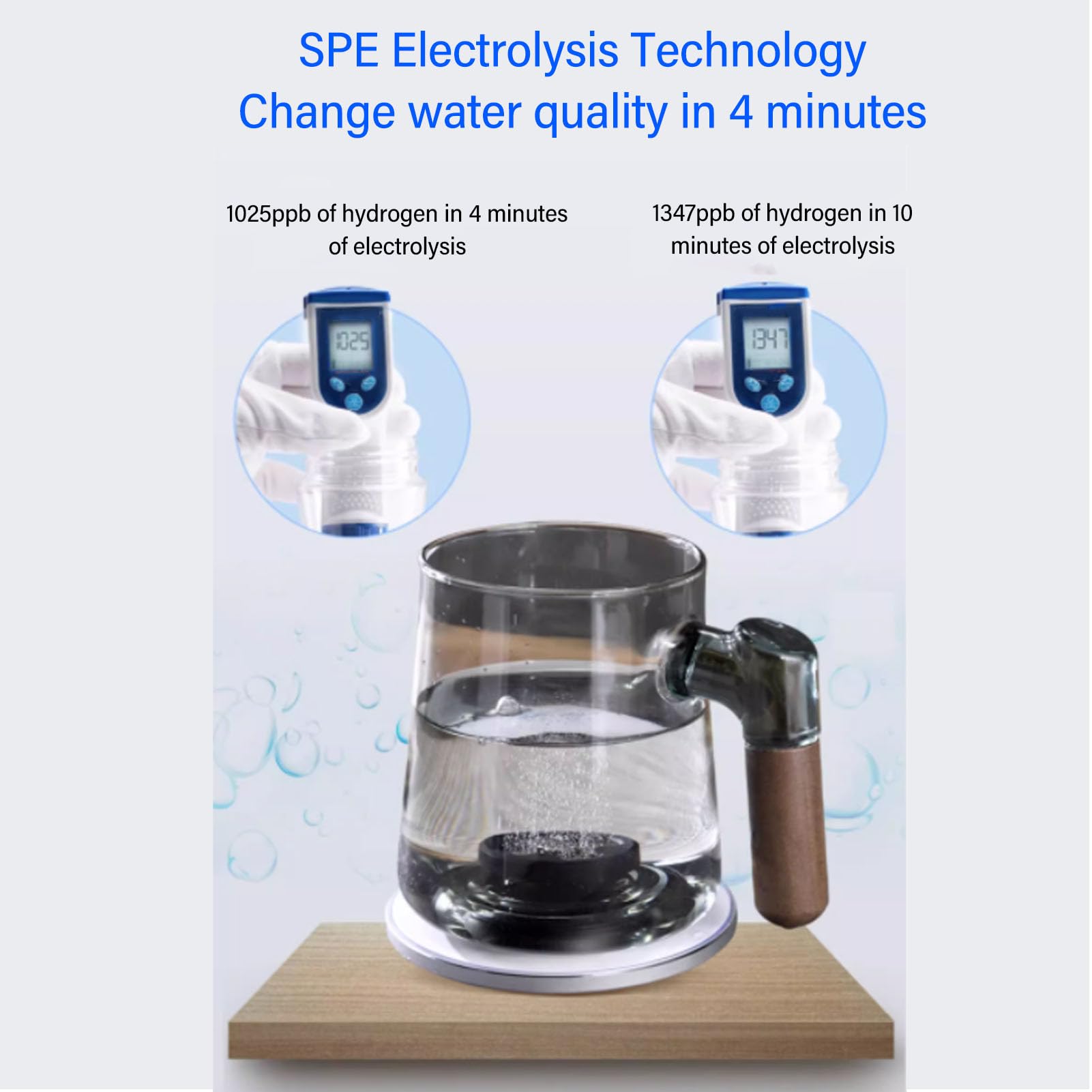 Fabricante de Generador de Máquina de Agua Alcalina de Hidrógeno, Jarra del Agua del Hidrógeno de 400ml SPE, 800‑1500ppb Agua Ionizada, Utilizado para el Hogar y la oficina.