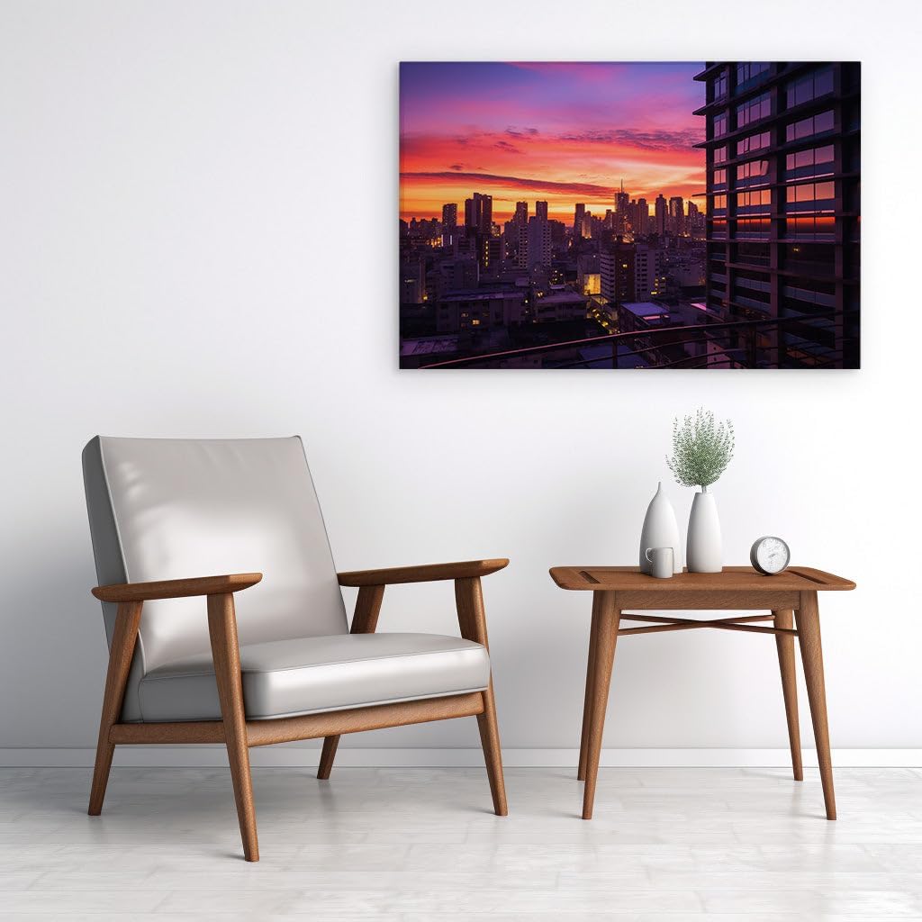Canvas for Living room. Urban Silhouettes Bathed in Dawn's First Light, 27 x 18 inch Canvas Wall Art - Ready to Hang