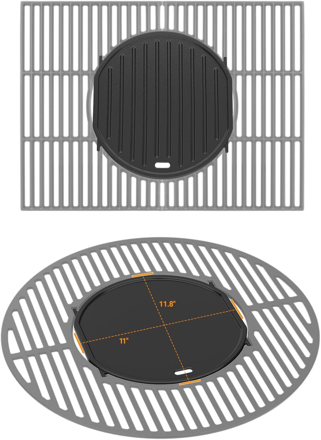 onlyfire Piastra in Ghisa per Weber Gourmet BBQ System, Piastra Reversibile per Weber 57 Kettle Grill, Spirit II 200/300 e Genesis II GS4 System, Inserto Piastra di Ricambio per Weber 64830