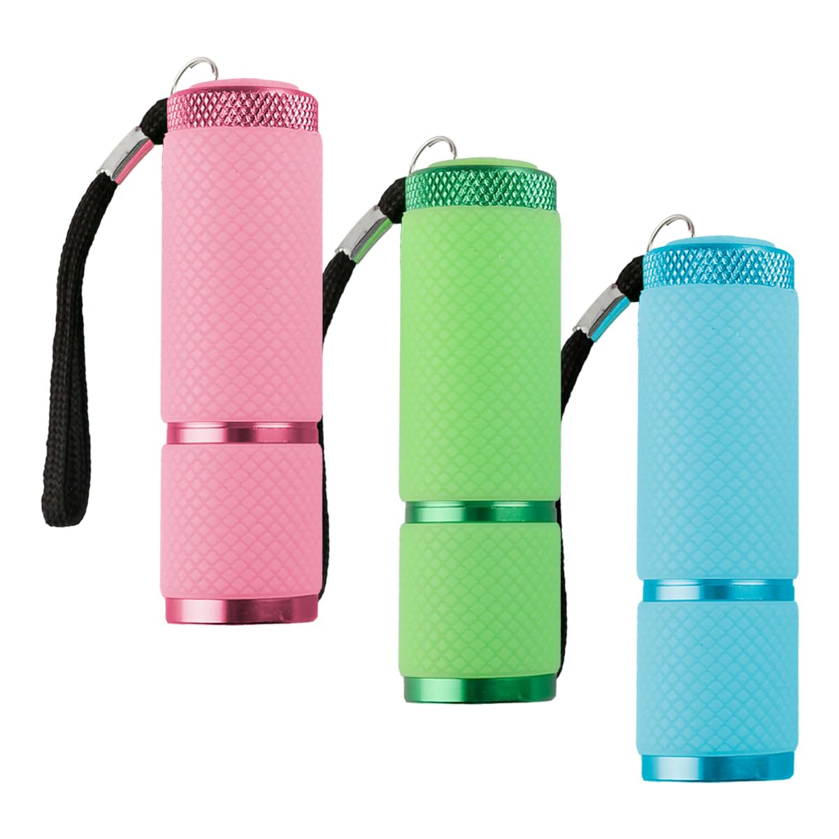 Lotsdonxia Pink,Green,Blue 3Pcs Portable Glow-In-Dark Torches, Energy Mini Led Keyring Torch With Lanyard, 9-Led Super Bright For Camping, Hiking & Emergencies