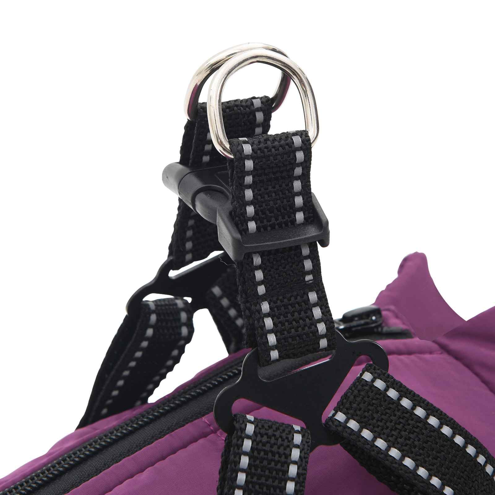 Cappotto per cani viola L28 in pile e poliestere con design riflettente, pettorina regolabile e doppi anelli a D, antivento, impermeabile, caldo, per inverno e autunno