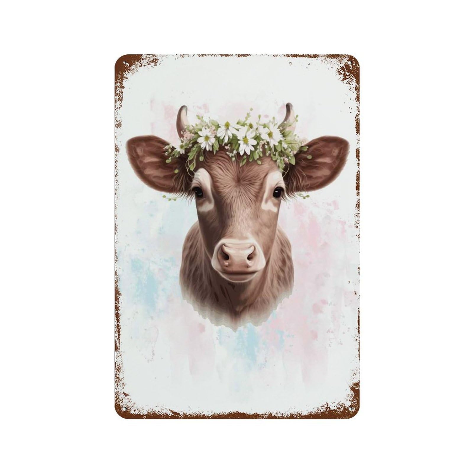 Watercolor Calf Baby Cow Retro Metal Sign 11.8"x7.9", for Bistro, Counter And Cafe Decor, Rustic Home Decor