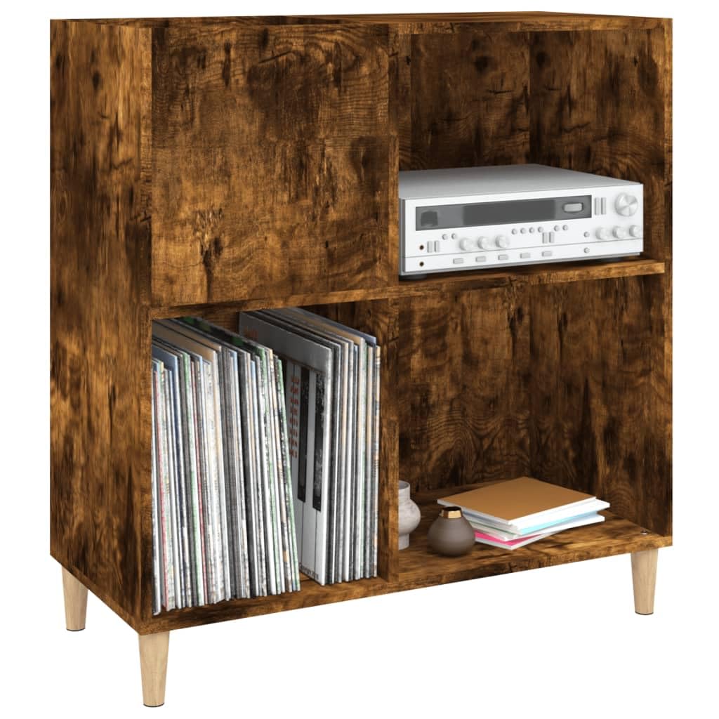 Armadio per dischi in legno di rovere affumicato, 84,5 x 38 x 89 cm, con gambe in legno massello, scaffale per dischi in vinile, per soggiorno