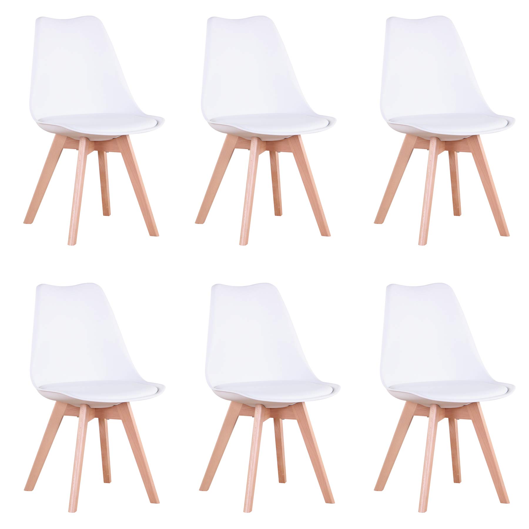 EGOONM Sillas Comedor Pack 6, Nordicas Sillas para Cocina, Oficina, Bar, Sala de Estar-Silla de Cena (Blanco)