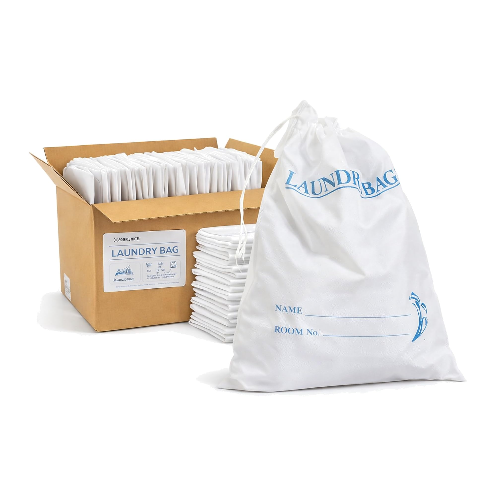 Sevenhills Toiletries 100 Pieces Disposable Laundry Bags for Hotels & Guest Houses – Non Woven with Drawstring, 22"x16", Pack of 100 PCS – Hygienic & Cost-Effective Hotel Amenities
