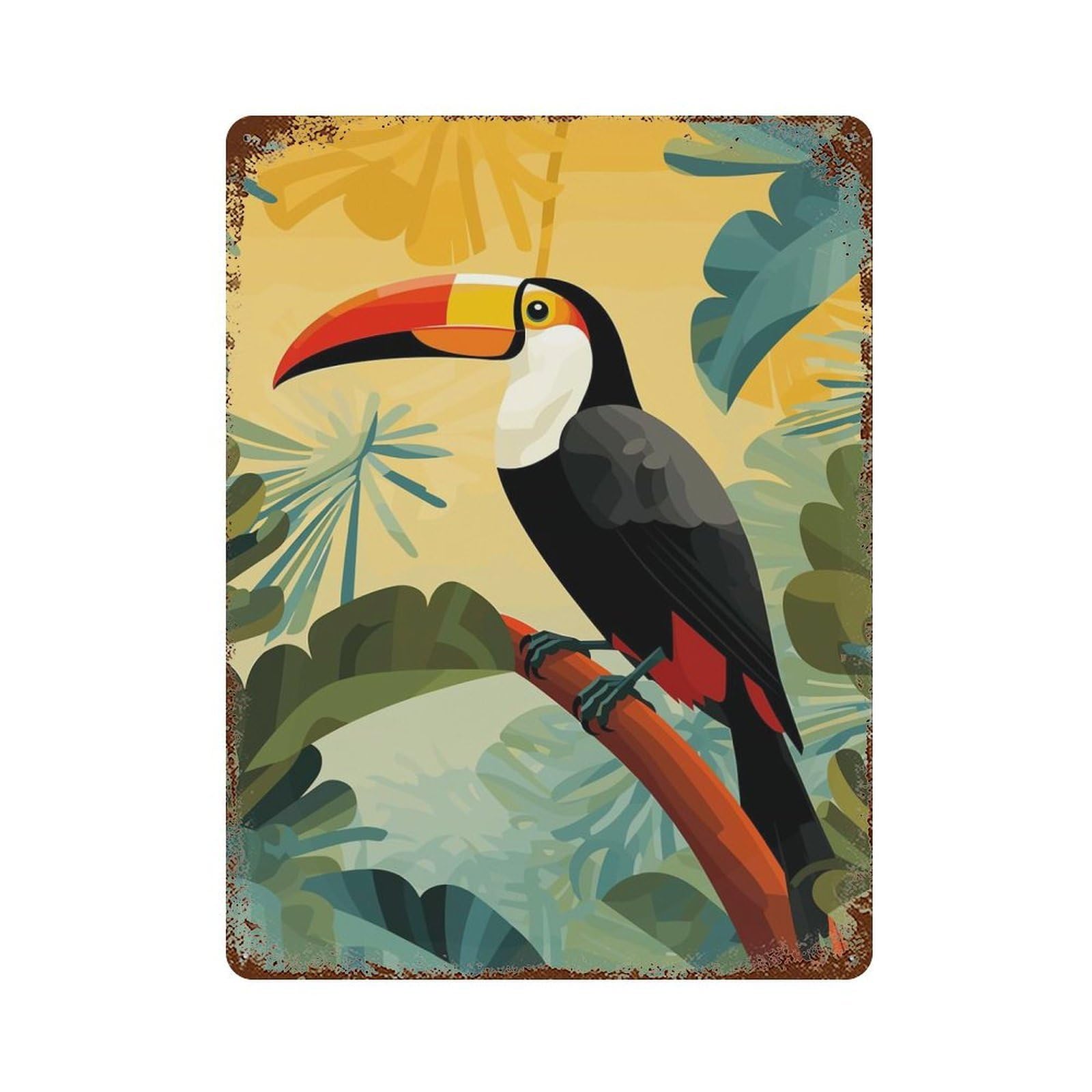 Toucan in Tropical Jungle Retro Metal Sign 15.7"x11.8", Classic Wall Plaque for Basement, Hobby Room And Garage Decor