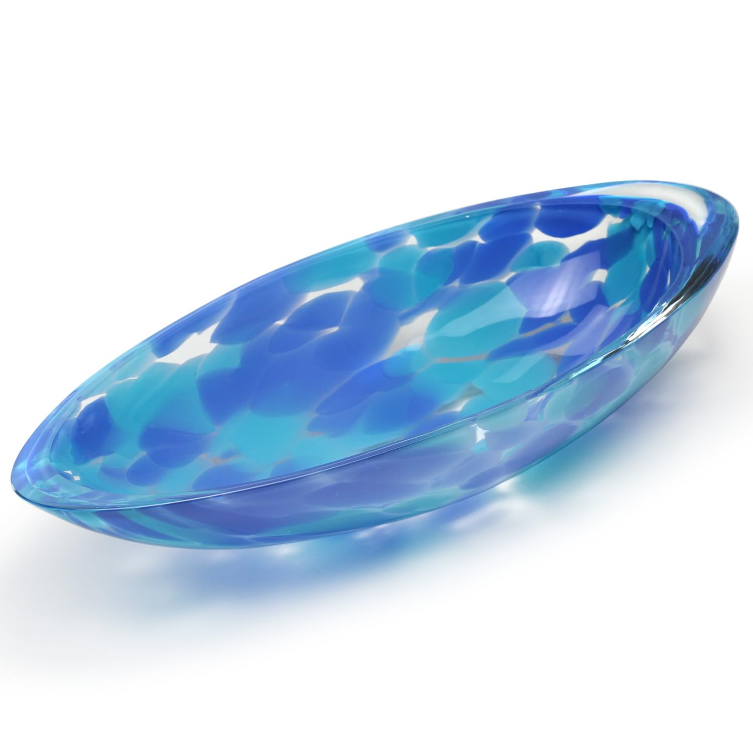 Ca D Oro Murano Style Small Decorative Blue Glass Bowl and Centerpiece with Confetti Effect Hand Blown Art Glass Crystal for Home and Room Decoration - Canoe