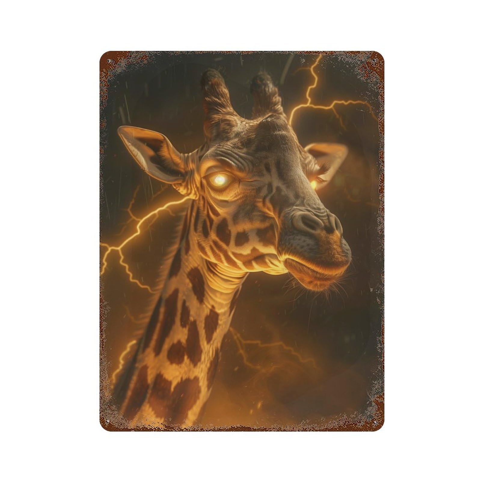 Scary Fantasy Giraffe Weathered Tin Sign 15.7"x11.8", Retro Wall Decor for Pub, Kitchen And Man Cave Decor