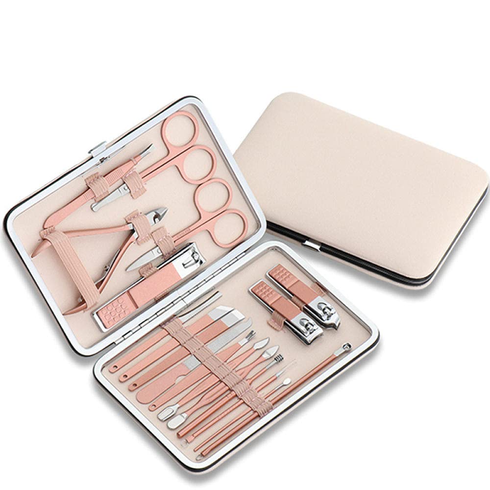 Professionelles Nagelknipser-Set, 7–18-teilig, scharfer Nagelschneider aus Edelstahl, Pediküre- und Maniküre-Set mit Cortex-Metallgehäuse für Männer und Frauen, Silber, 10-teiliges Set (Pink 18)
