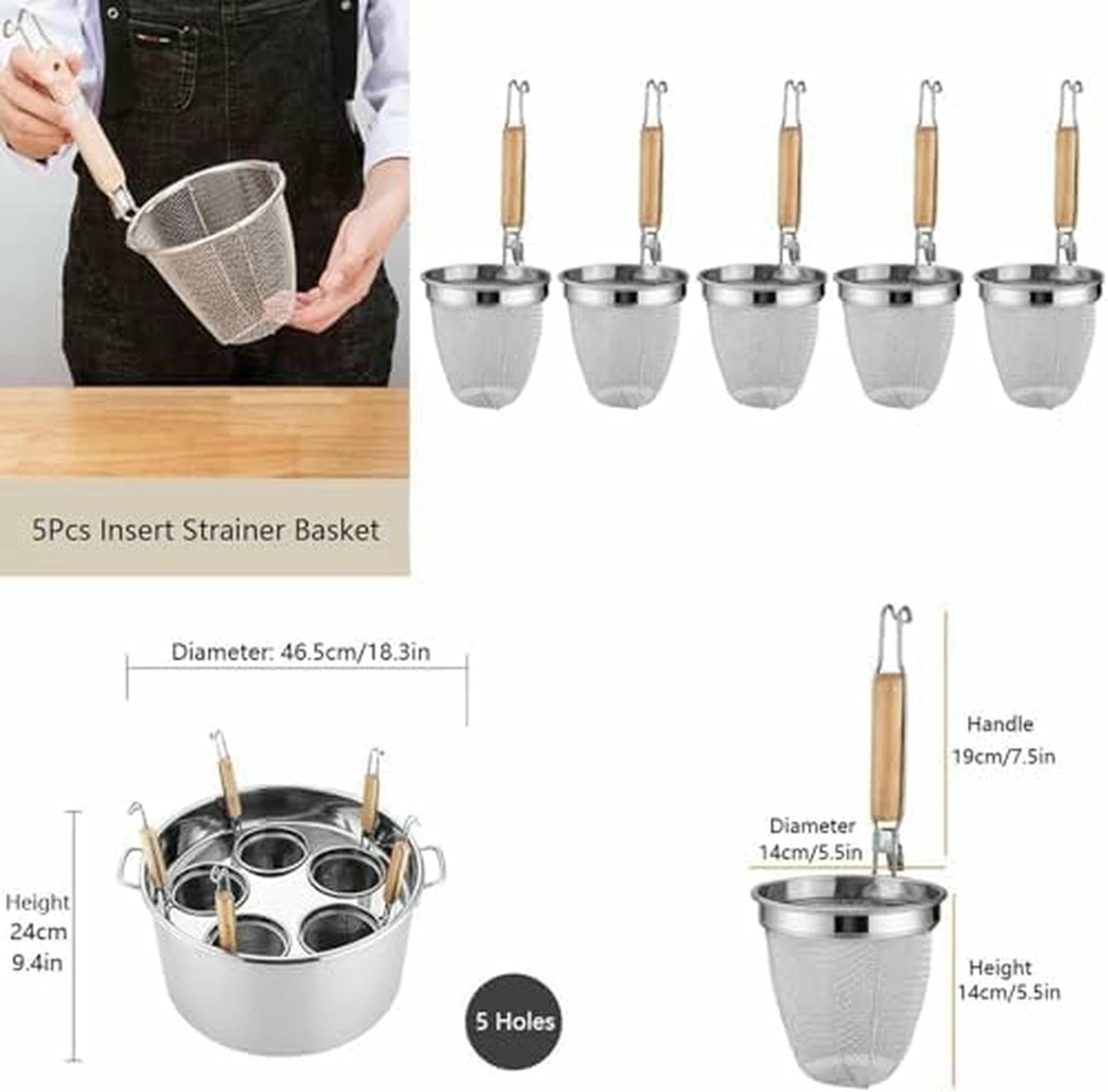 Pentola per zuppa Multifunzionale con colino, utensile per Cucinare la Pasta con cestelli per colino, pentole per Pasta, pentola per Pasta, cuocipasta in Acciaio Inox, Set per cuocere la PAS~/