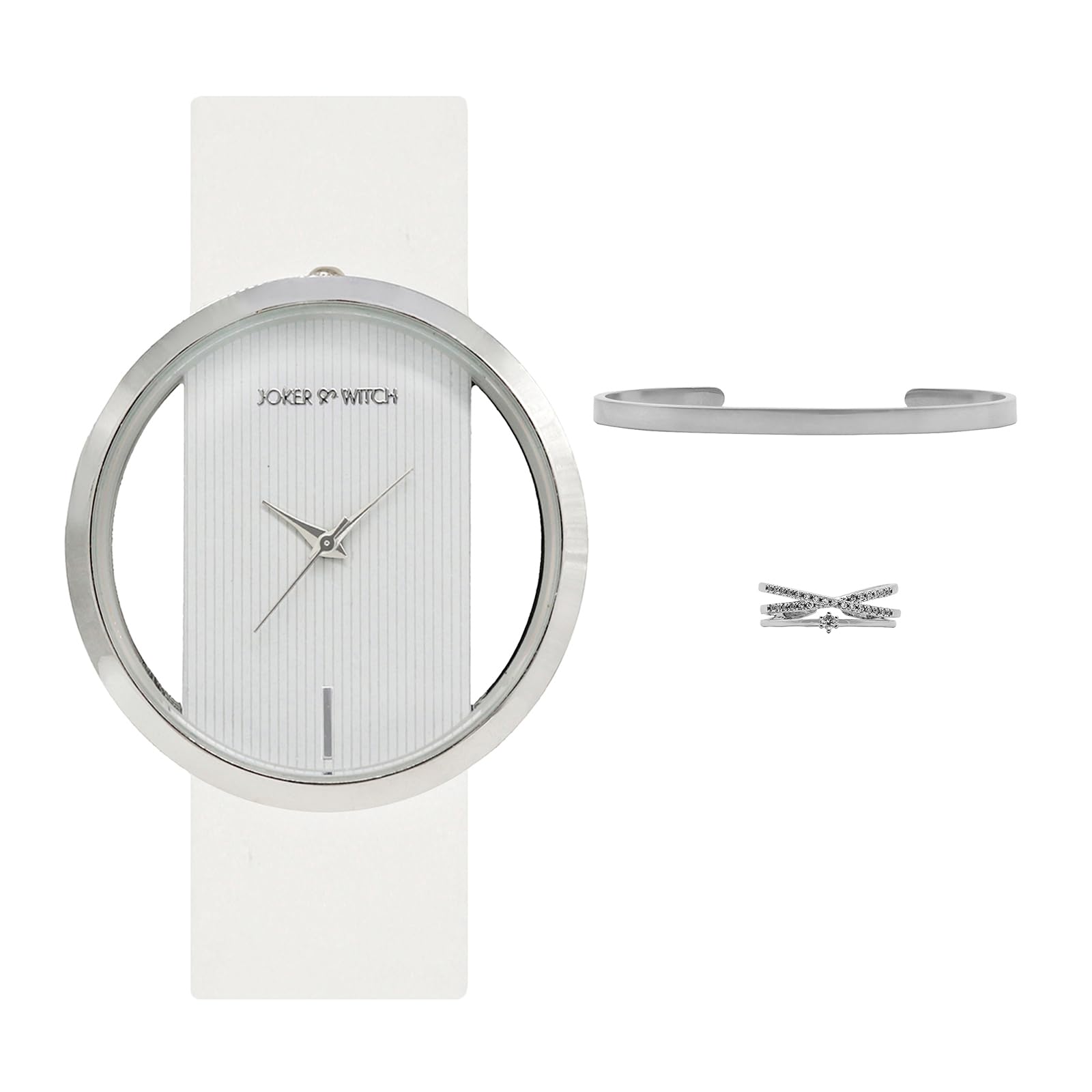 Joker & Witch Leather Women Jimena Love Triangle Analogue Watch, White Dial, White Band (B0C862S6BJ) Amazon Price History, Amazon Price Tracker