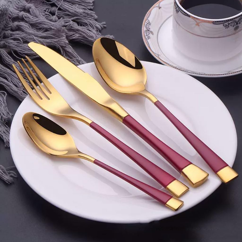 Ensemble de Couverts 4 pièces Couteau Fourchette cuillère en Acier Inoxydable Ensemble d'argenterie Miroir Poli Ensemble de Couverts hôtel Western dîner fourchettes