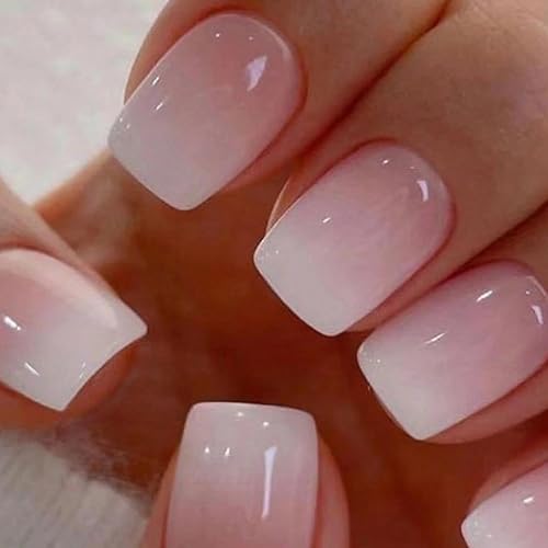 Pink Ombre Press on Nails Short Square Fake Nails with
