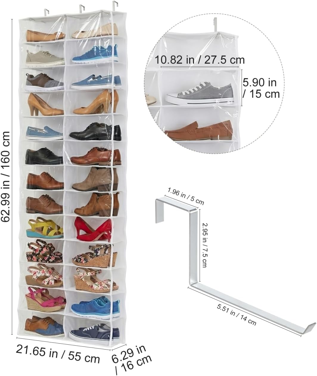 Cabilock Over the Door Shoe Organizer White Large Hanging Closet Storage Rack with Hooks Space Saving Holder for Shoes Slippers Belts Scarves in Bedroom Dorm Apartment