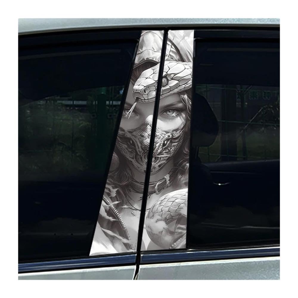 Decorative Items 2PCS Car Center Pillar Sticker Viper Snake Medusa B Pillar Protective Film Decoration(Type A)