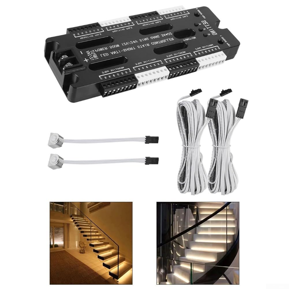 Contrôleur LED intelligent pour éclairage d'escalier à 32 canaux avec activation de mouvement et options de gradation réglables pour les applications intérieures