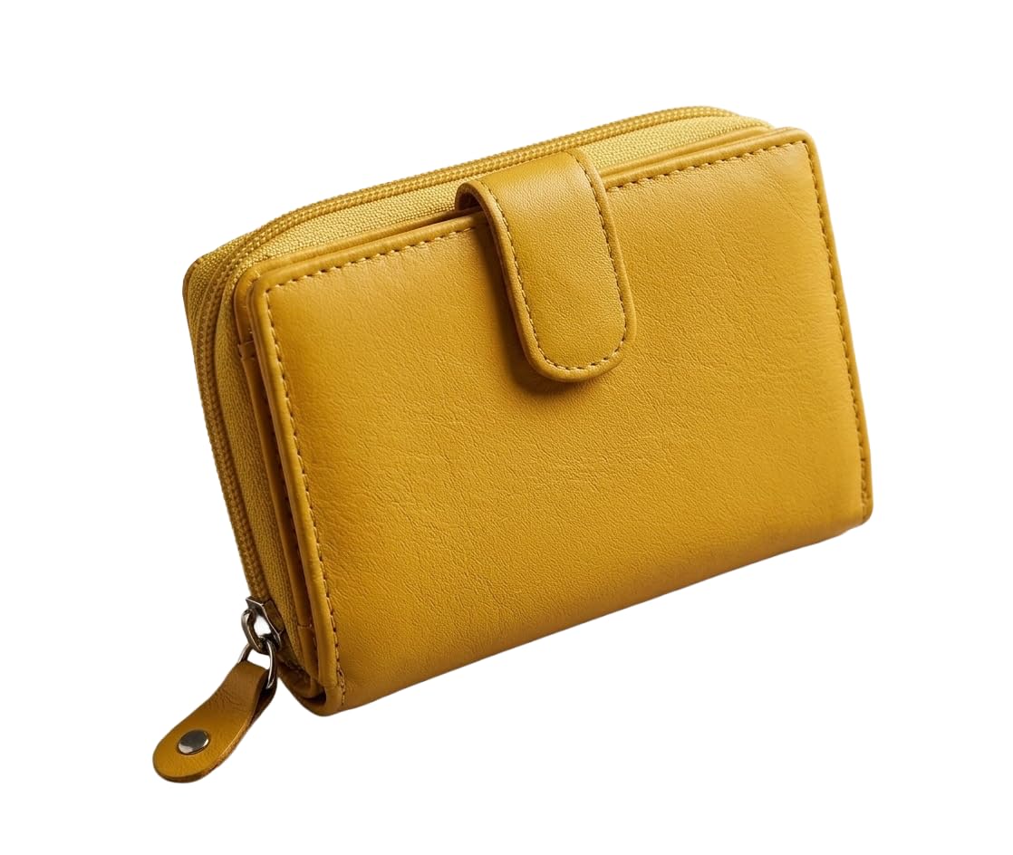 Women’s Leather Wallet | Zip Around Clutch with Loop Closure | Tri-fold RFID Blocking Purse Multi-Card Holder, Coin Pocket & Cash Compartments (Summer Yellow)-image-15
