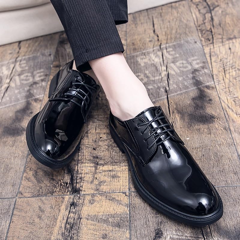 Men's Shiny Patent Leather Dress Shoes Mens Fashion Classic Pointed Toe Lace Up Low Top Walking Oxford Shoes Business Formal Derby Shoes2