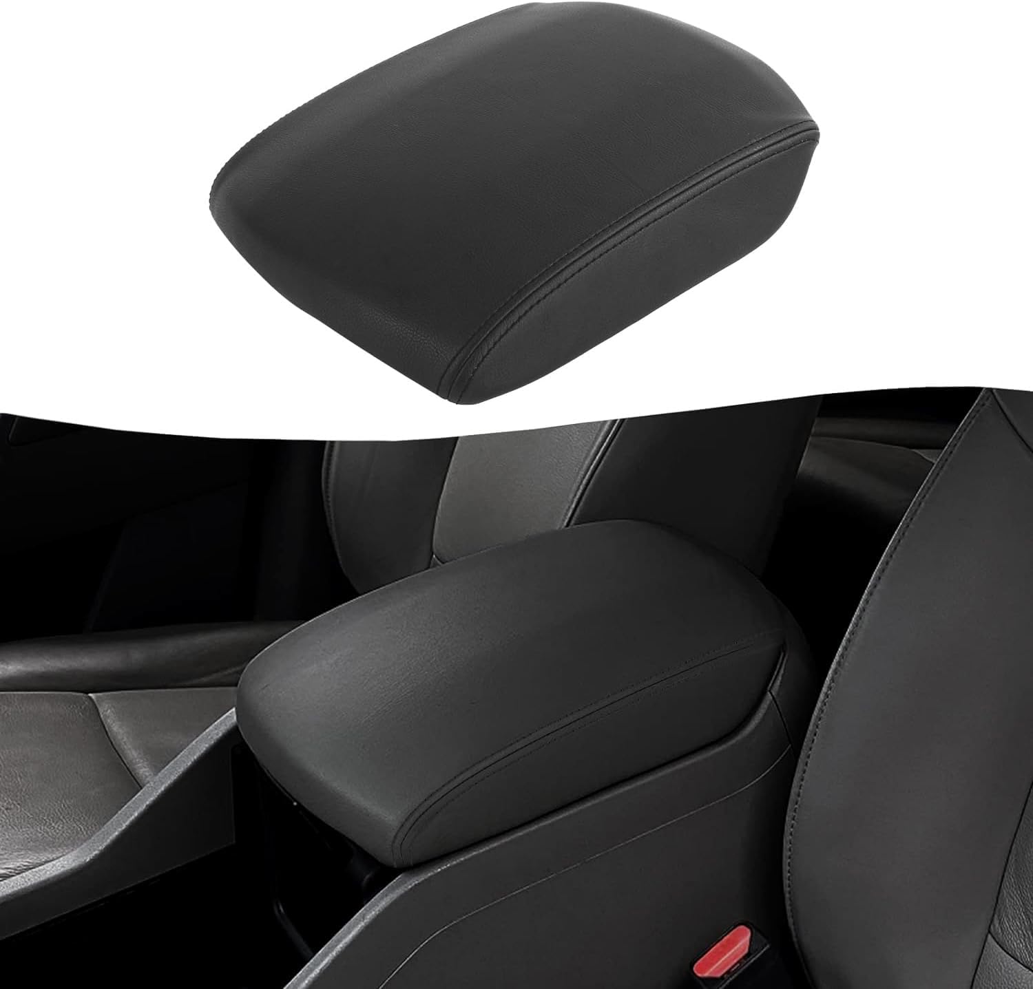 KBH Center Console Armrest Cover for Honda Pilot 2009 2010 2011 2012 2013 2014 2015, Vinyl Leather, Middle Console Arm Rest Lid Covering with Inner Pocket, Anti-Scratch, Black