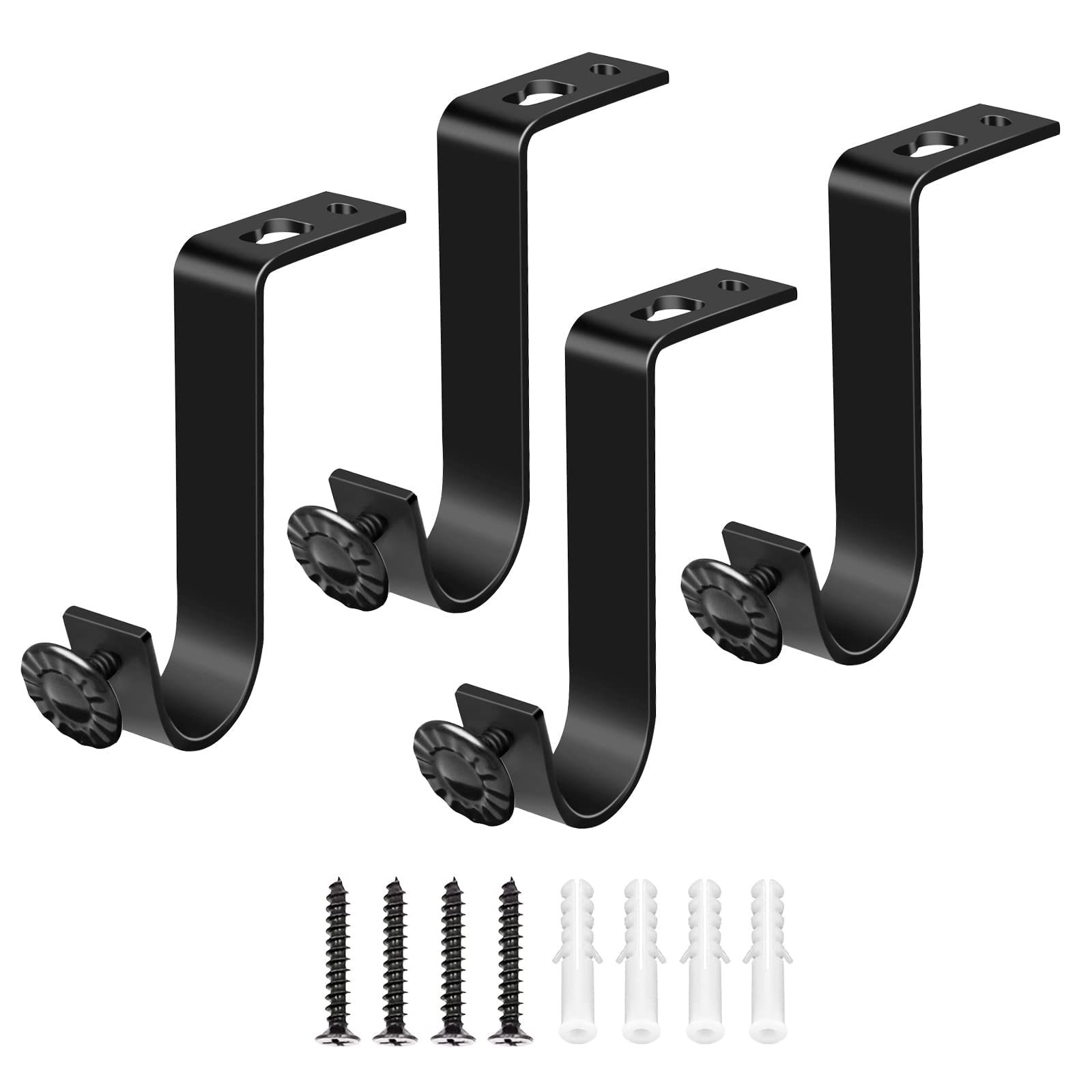 NALACAL Ceiling Curtain Rod Bracket, Heavy Duty Curtain Rod Holders, Black 4 Pack Ceiling Curtain Rods Hooks Hangers Fit for 3/4 to 9/10 Inch Drapery Poles