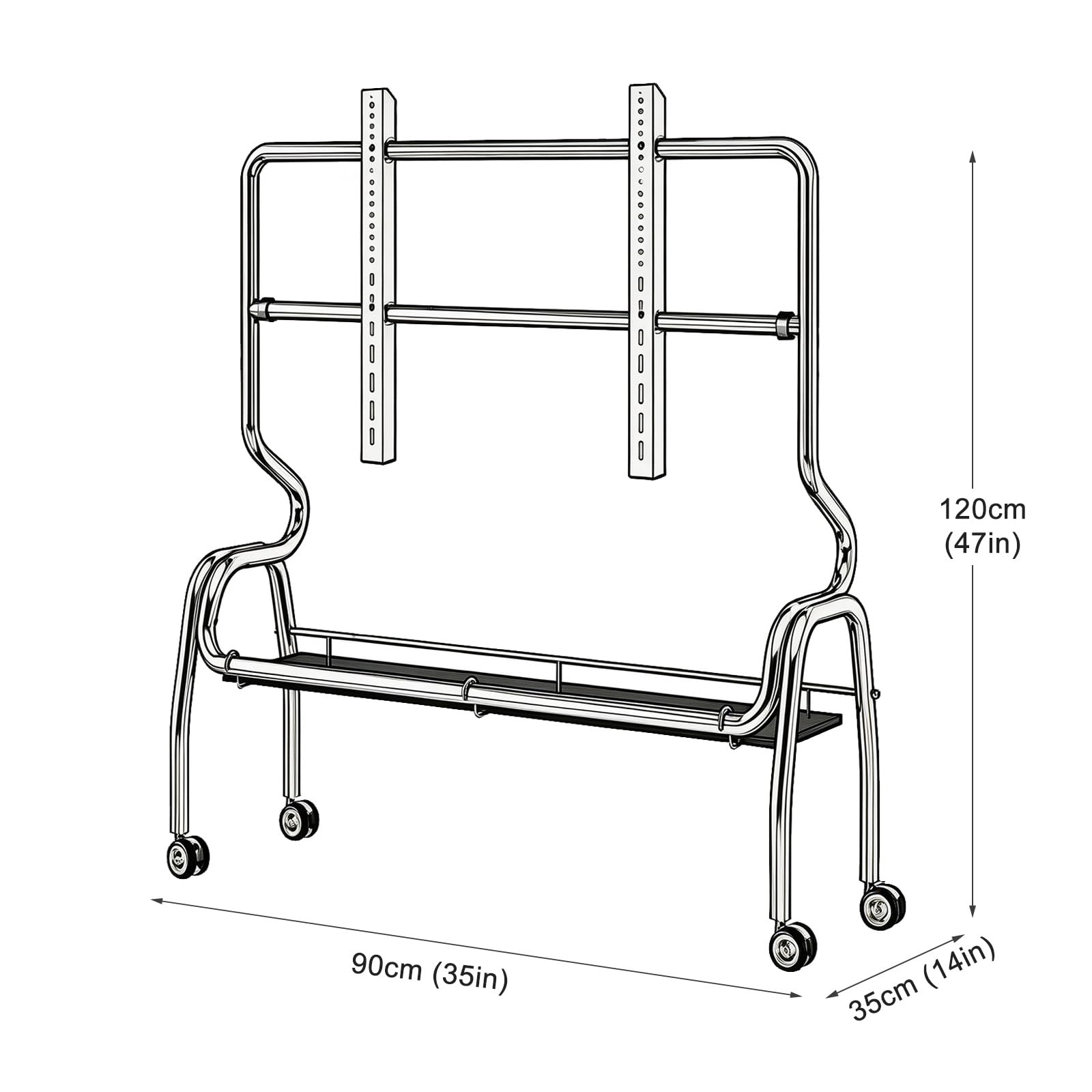 Mobilny Stojak TV na Kółkach, Ruchomy Wózek TV z Drewnianą Półką | Do Telewizorów 32–75 Cali, Podstawa TV na Kółkach do Salonu Sypialni Biura(Brown,90cm/35inch)