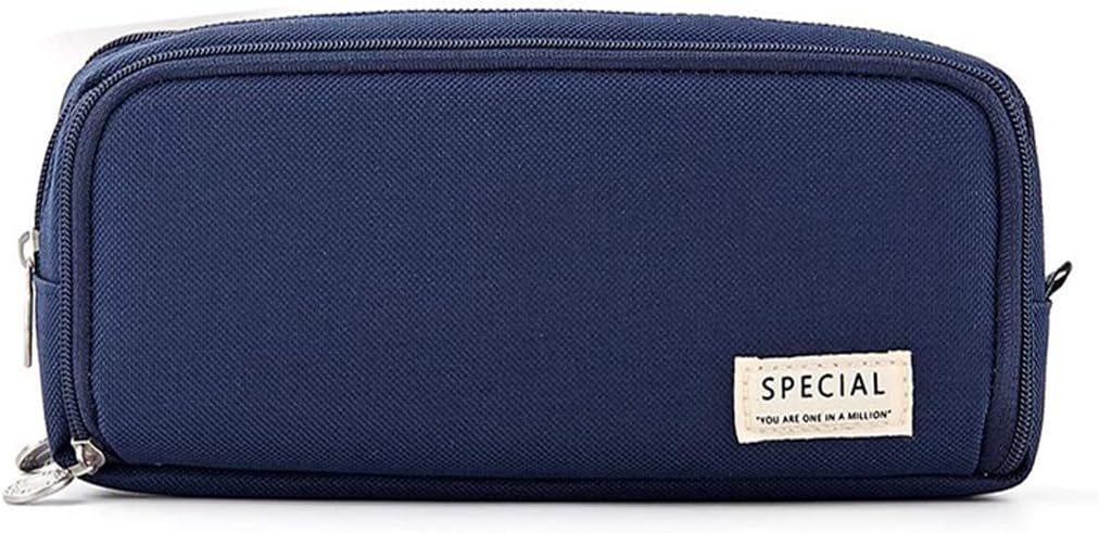 Large Capacity Pencil Case 3 Compartment Pouch Pen Bag for School Teen Girl Boy Men Women (Navy)