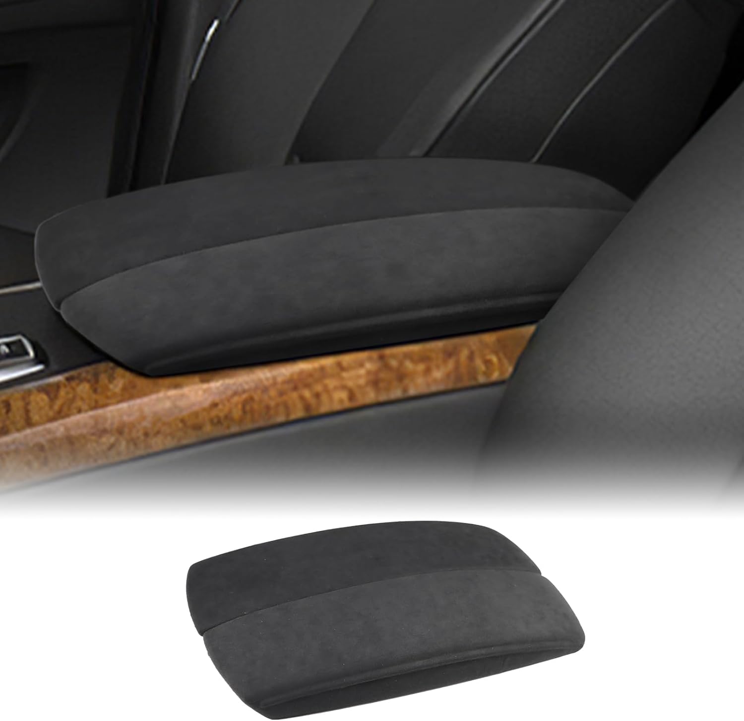 alcantarn Car Center Console Armrest Cover for BMW X5 X6 E70 2006-2013 E71 2008-2014 Italy Car Interior Accessories Armrest Seat Box Cover Protector（Black 2pcs）