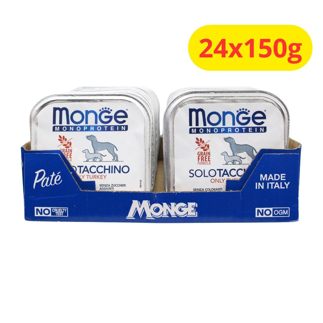 Monge Patè Alimento Monoproteico Umido per Cani con Tacchino - 24x150g