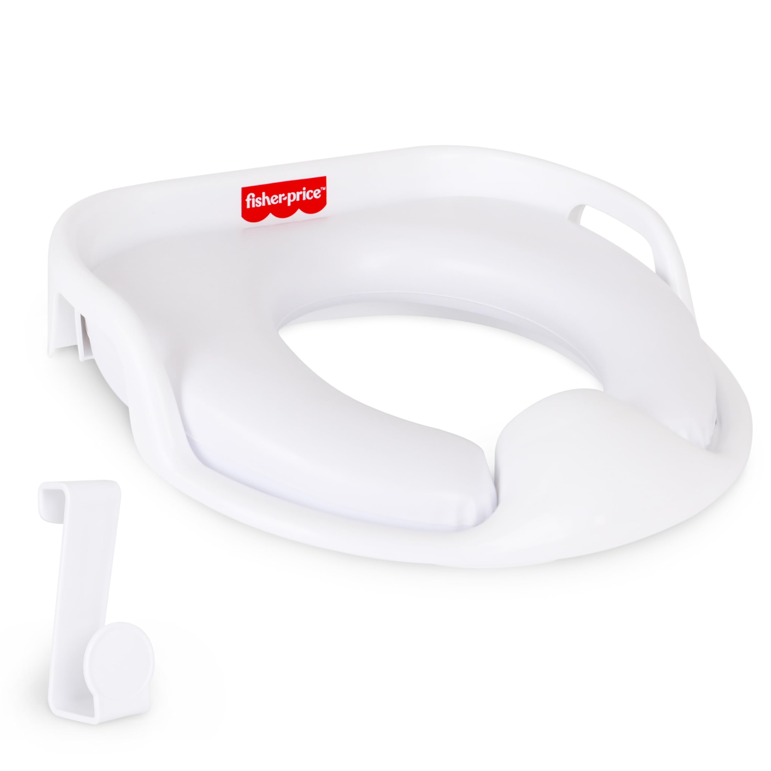 Fisher-Price Ready Steady Potty Seat Deluxe Soft Padded Potty Ring with Handles Splash Guard and Storage Hook for