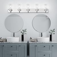 Vista 7 de Aipsun Chrome Bathroom Light Fixtures 5 Light Bathroom Vanity Light Stainless Steel with Clear Glass Shade(Exclude Bulb)