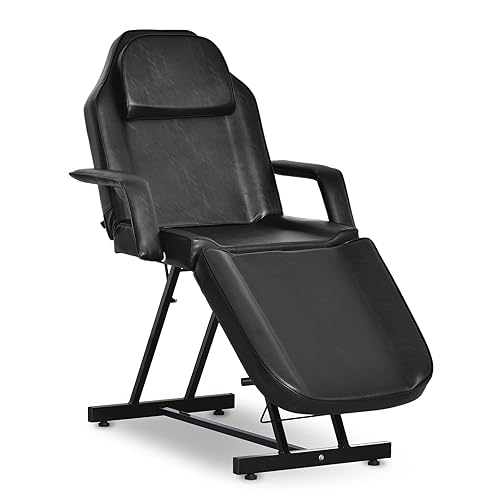 Paddie Silla de cama facial, mesa de masaje ajustable para extensiones de pestañas de tatuaje, equipo de salón de belleza, spa, color negro