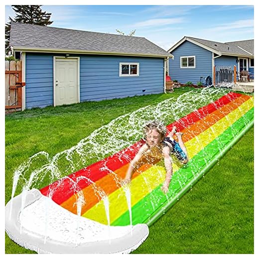 iGeeKid 14Ft Lawn Water Slides Rainbow Silp Slide with Spraying and Inflatable Crash Pad for Kids Boys Girls Children Lawn Garden Play Swimming Pool Games Outdoor Party Water Toys