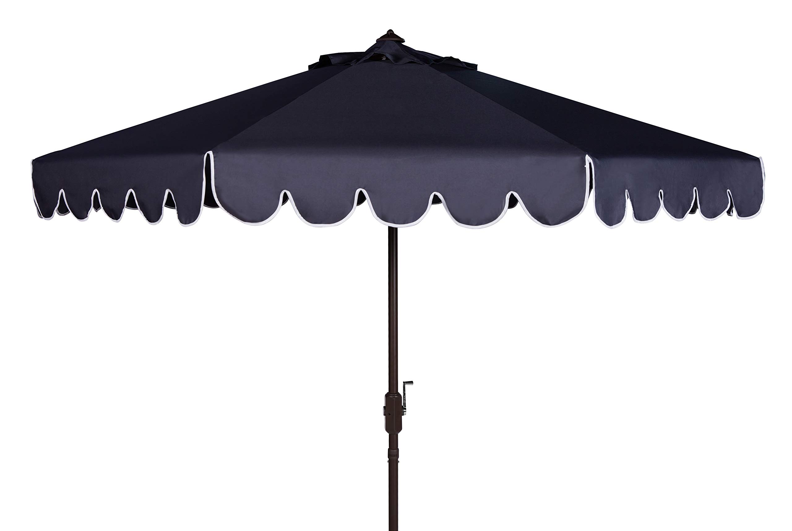 PAT8010A Collection Venice Navy and White Single Scallop 9Ft Crank Outdoor Push Button Tilt Umbrella