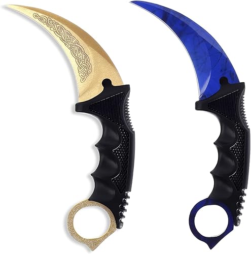 Karambit Cuchillo de hoja fija, herramienta táctica de camping, 2 piezas de acero inoxidable para caza al aire libre con funda y cable, adecuado