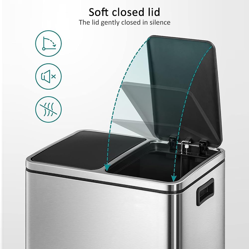 Poubelle à Double Compartiment 2 X 40 L, Avec 15 Sacs Poubelles Pedales En Metal 2 Seaux Interieurs En Plastique Couvercles Poignees Blanc Et Gris 97247580