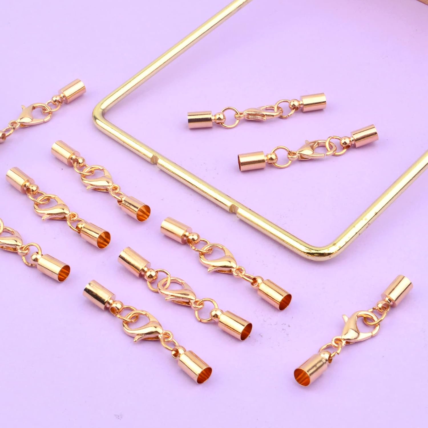 20 Pieces Alloy Leather Cord End Caps with Lobster Clasp Connectors for DIY Necklace Bracelet Crafts Jewelry Making,34x7.5mm,3.8mm Inner Diameter(Golden)