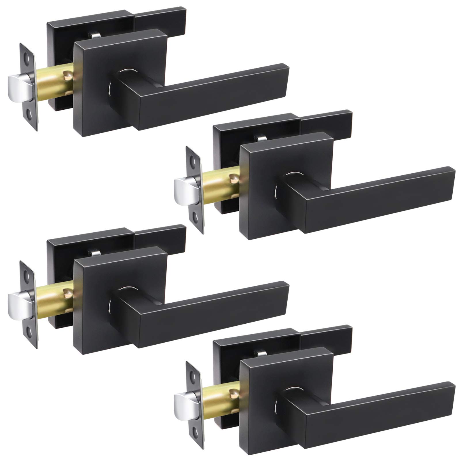 MONKEMON Passage Door Handle, Matte Black Closet Passage Door Handle, Passage Lever Interior Door Handle Black, Black Passage Door Knobs Reversible for Right & Left Side, 4 Pack