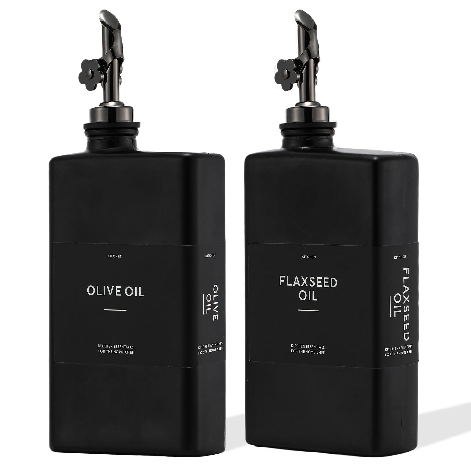 HOMCDALY Olivenölspender für die Küche, 340 ml, Glas-Küchenspenderflasche, schwarzes Öl- und Essig-Menage-Set, auslaufsicher, Olivenöl zum Kochen, 2 Stück (340 ml, Schwarz)