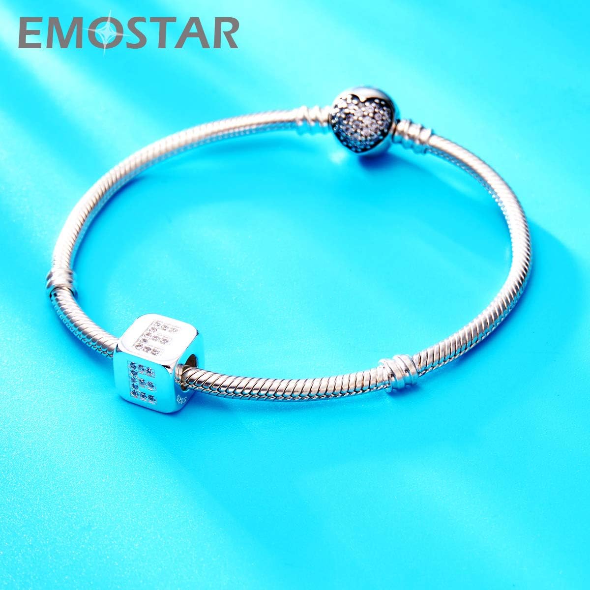 EMOSTAR Dice-Shaped 26 Block Letters Charms Initial A-Z Alphabet Beads, 925 Sterling Silver Square Cube Charms with CZ fits European Women Bracelet, Gifts for Birthday/Christmas/Mom/Lover - Image 3
