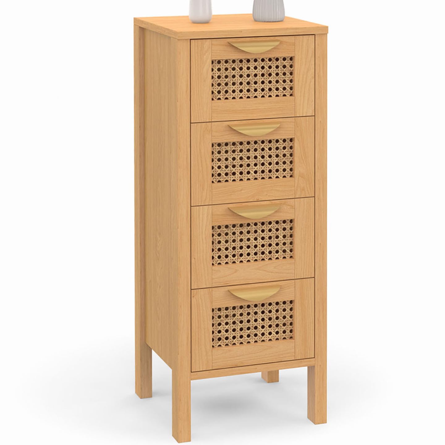 IDMarket - Meuble d'appoint 4 tiroirs EDHEN 30x30x80 cm chiffonnier pour entrée Salle de Bain avec cannage