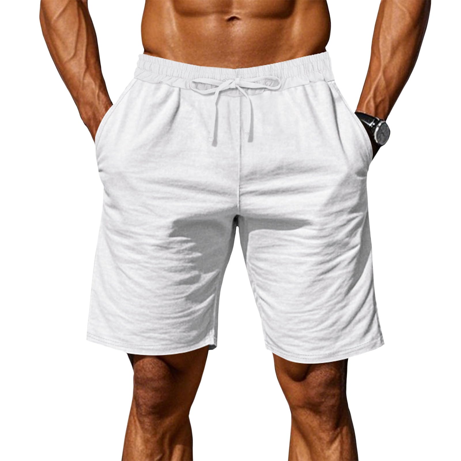 Mens Athletic Shorts Summer Cargo Wide Leg Stretchy Yoga Drawstring Casual High Waist Running Shorts with Pockets