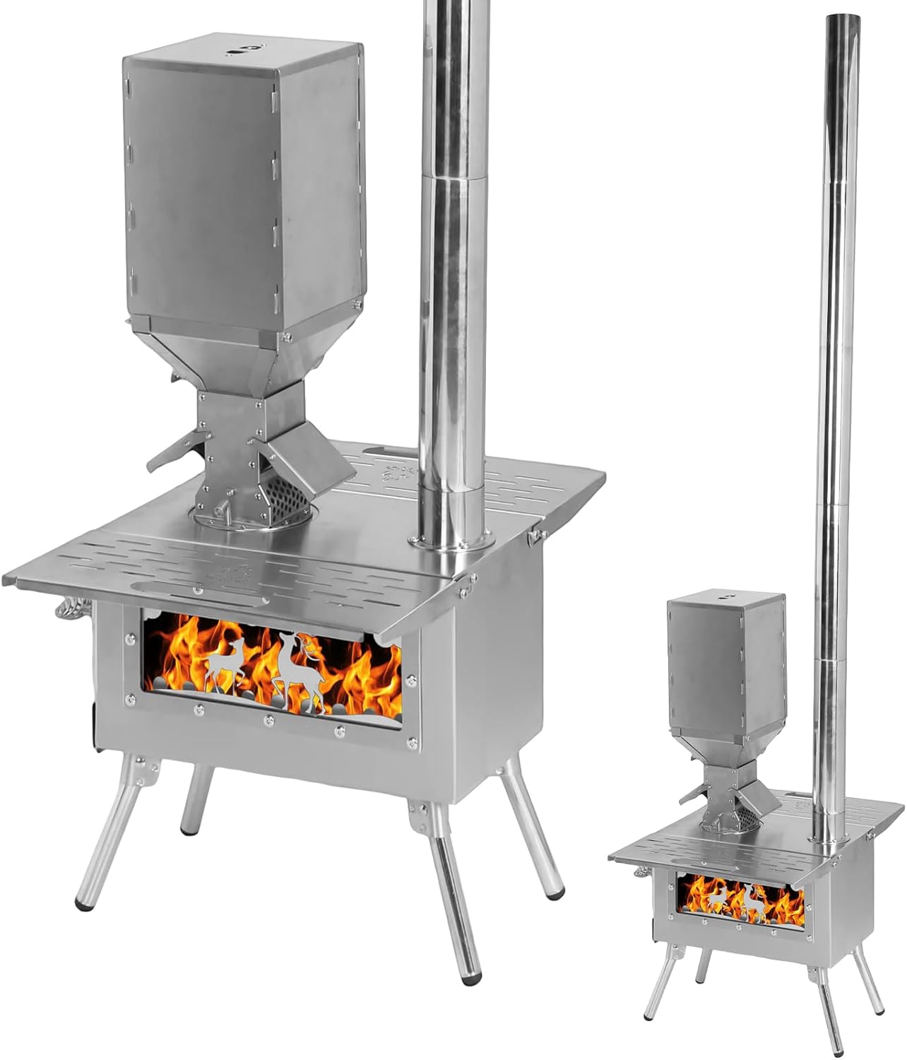 Camping Tent Stove Stainless Steel Wood Burning Stoves Chimney Pipes Included Camping Wood Stove for Outdoor Cooking Hiking