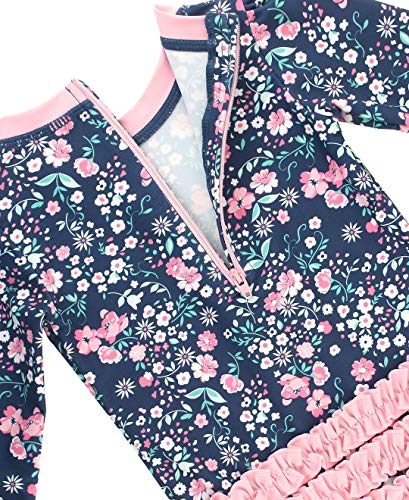 Image of RuffleButts Baby Girls UPF 50+ Sun Protection Floral Printed Long Sleeve One Piece Rash Guard Swimsuit with Zipper