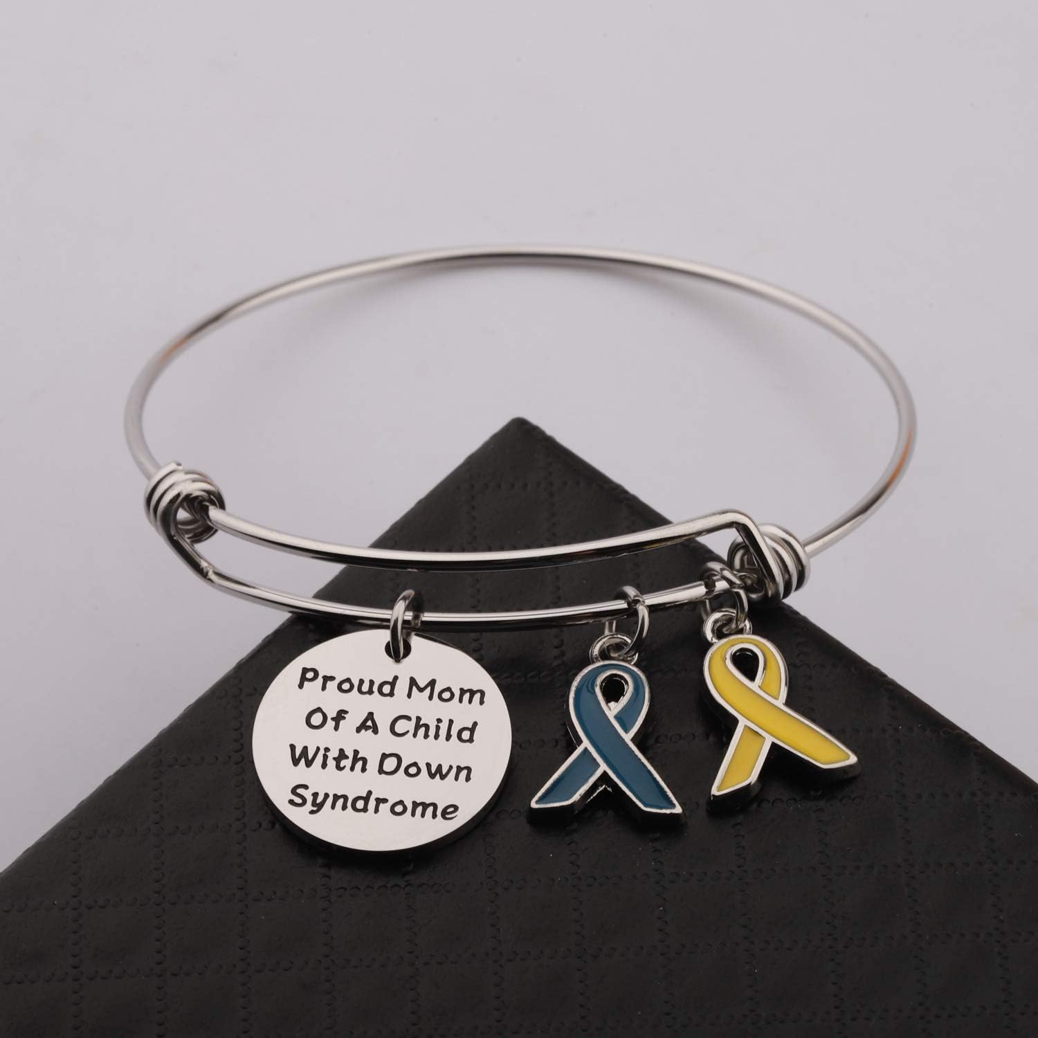 CHOORO Down Syndrome Awareness Gift Blue and Yellow Awareness Down Syndrome Bracelet with Ribbon Charm Proud Mom Of A Child With Down Syndrome