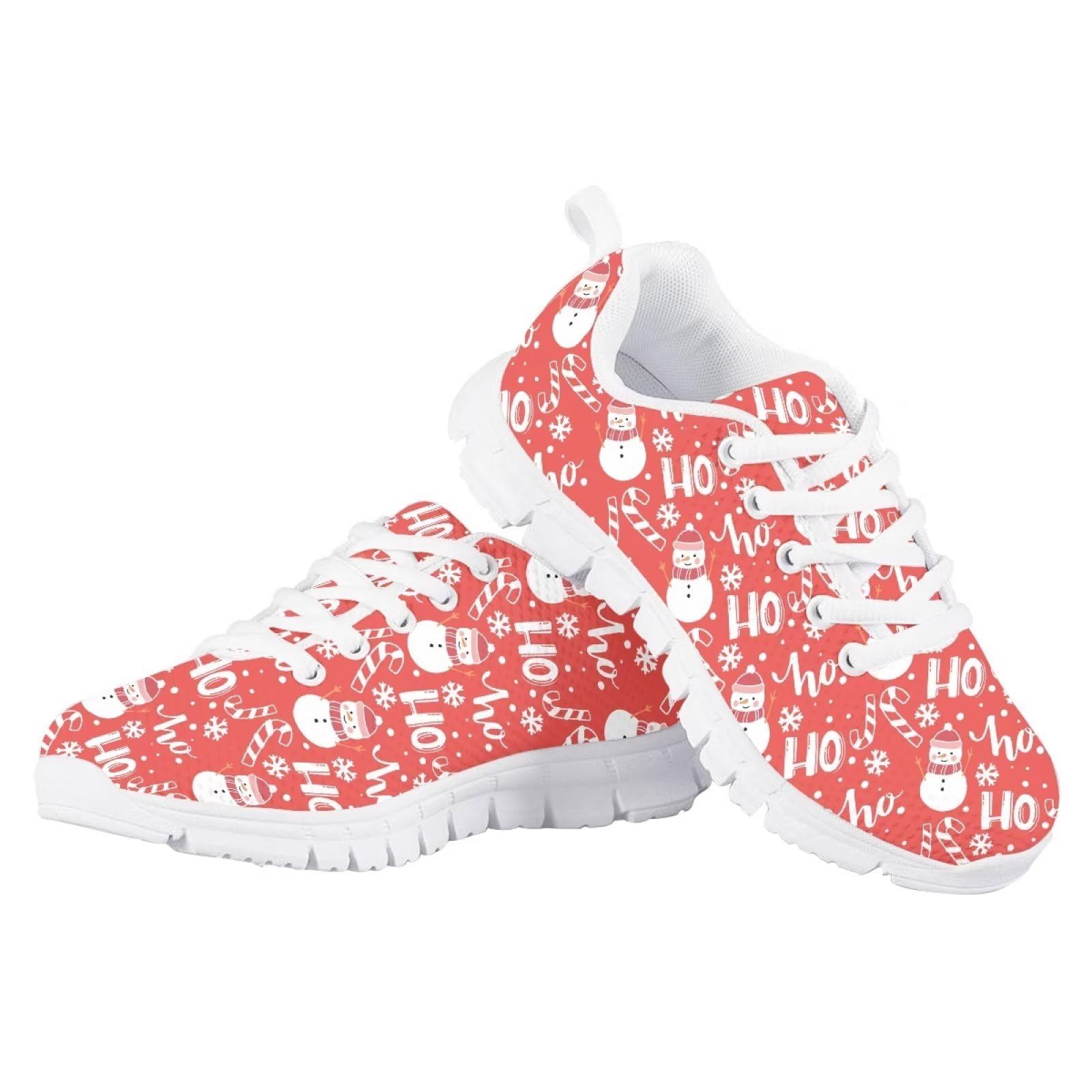 Binienty Kid Boys Girls Christmas Shoes,Lightweight Athletic Running Walking Sports Breathable Sneakers,Red Christmas Snowman