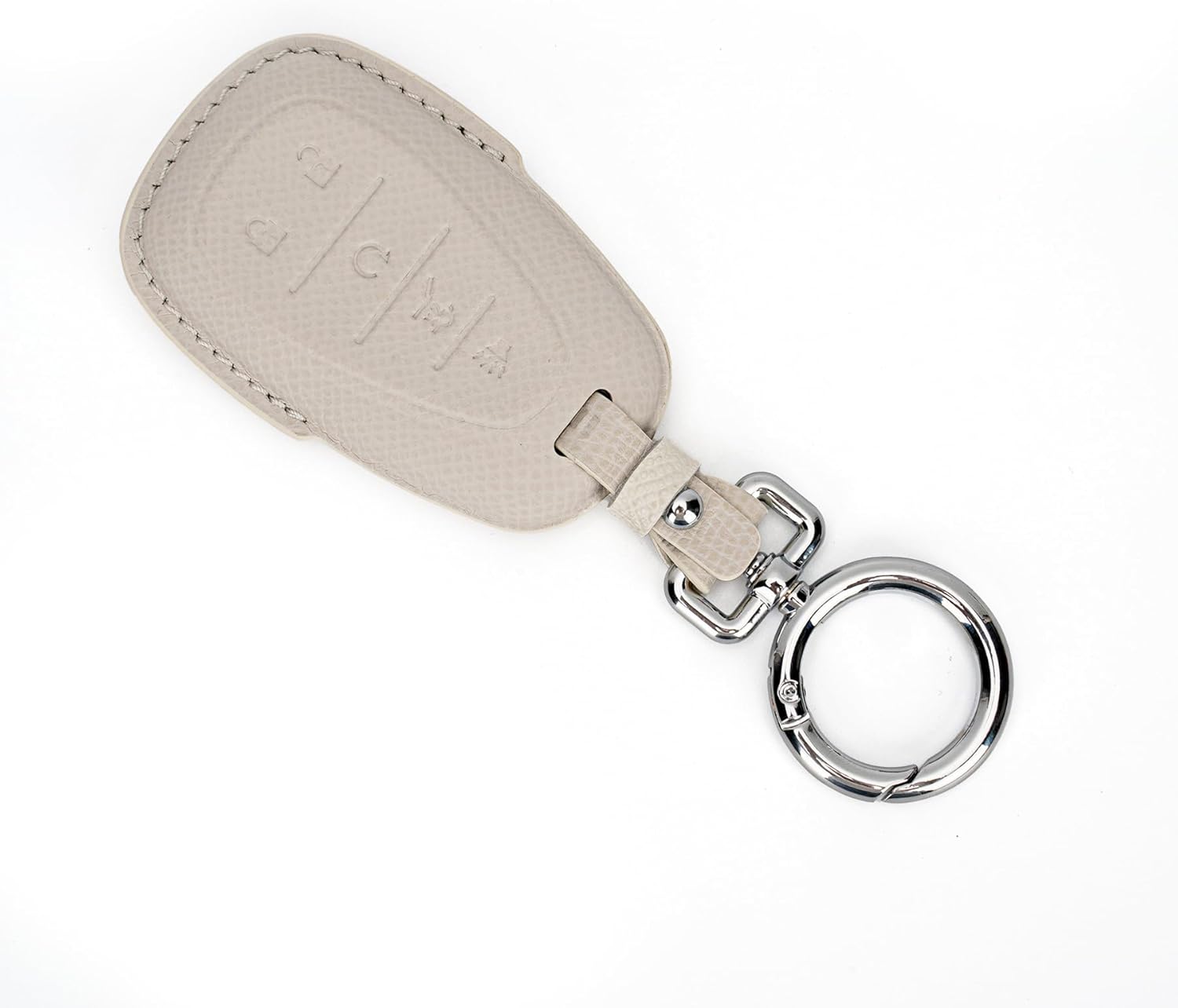 Leather Key Fob Cover Compatible with Chevy Equinox Malibu Camaro Cruze Blazer Traverse Tahoe Silverado (5 Buttons) (White)