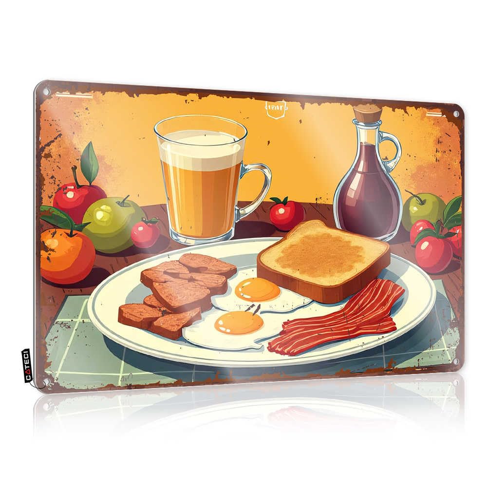 Fzfn Colour Custom Retro Wall Art Designer | Classic American Breakfast With Toast, Eggs, Bacon, Apple, Tomato Novelty Crossing Decoration(30X40cm)