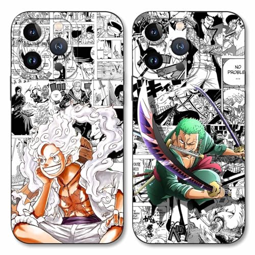 PBNDJVG 2 Confezioni Custodia per Apple iPhone 13 Pro 6.1 pollici, Anime Manga Character Gear 5 Sun God Nika Zoro Motivo Antiurto Protezione Della Lente Case TPU Silicone Cover, 01